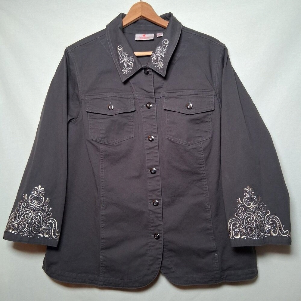 Embroidered Gray Button-Up Jacket - image 1